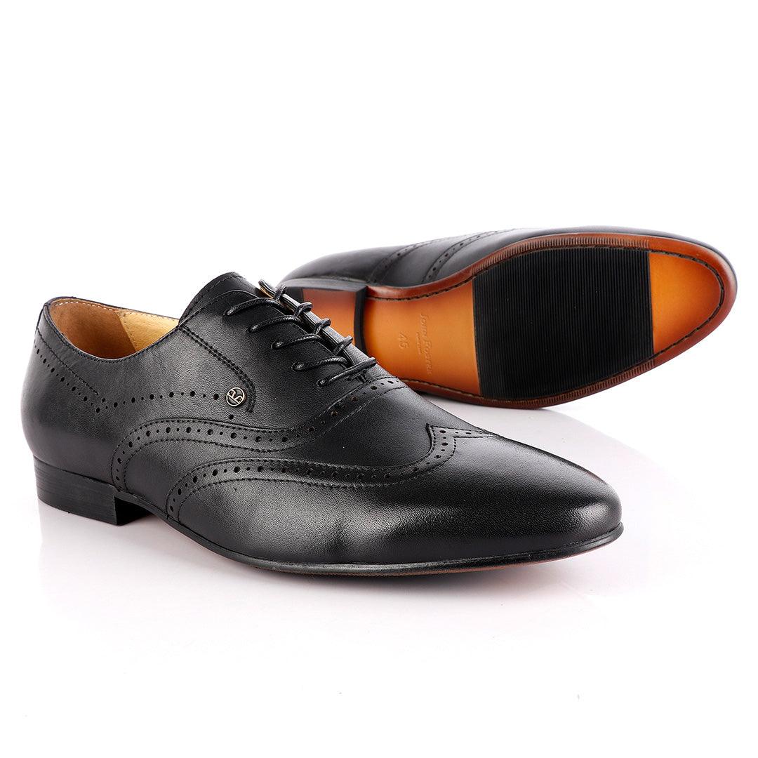 John Foster Black Oxford Lace Up Brogue Shoe - Obeezi