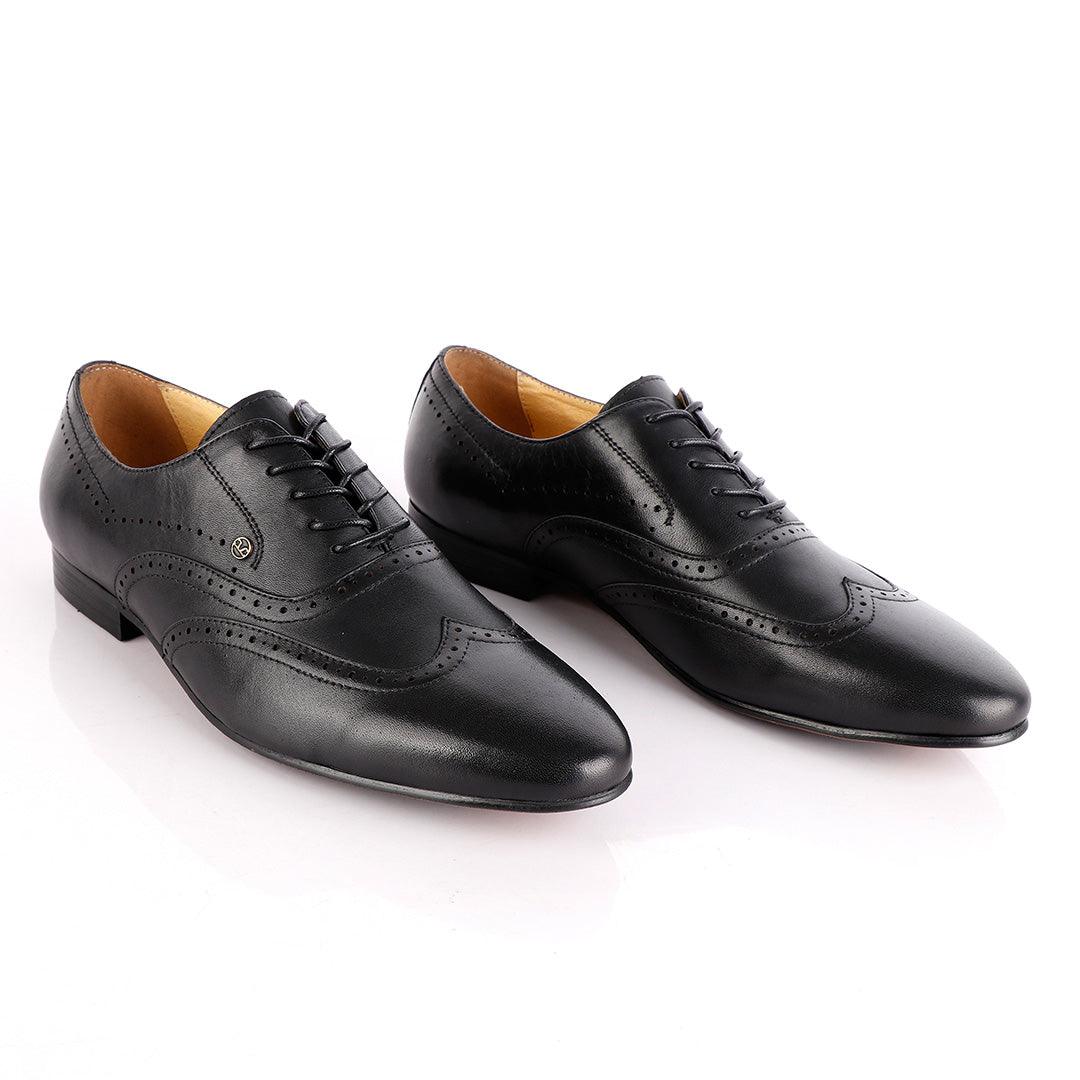 John Foster Black Oxford Lace Up Brogue Shoe - Obeezi
