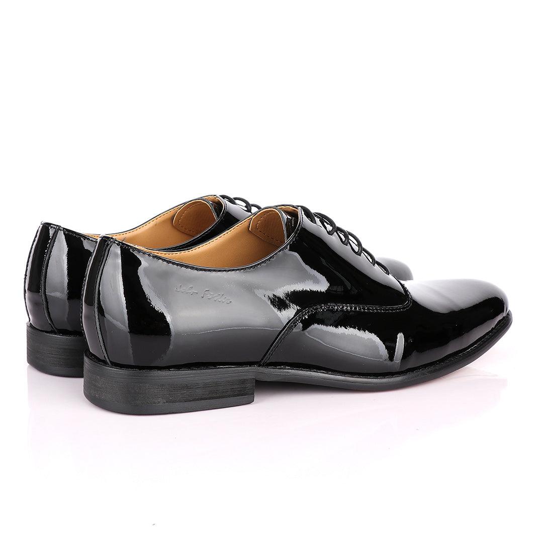 John Foster Black Patent Lace Up Wetlips Shoe - Obeezi