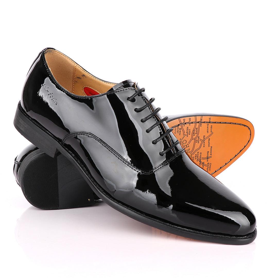 John Foster Black Patent Lace Up Wetlips Shoe - Obeezi
