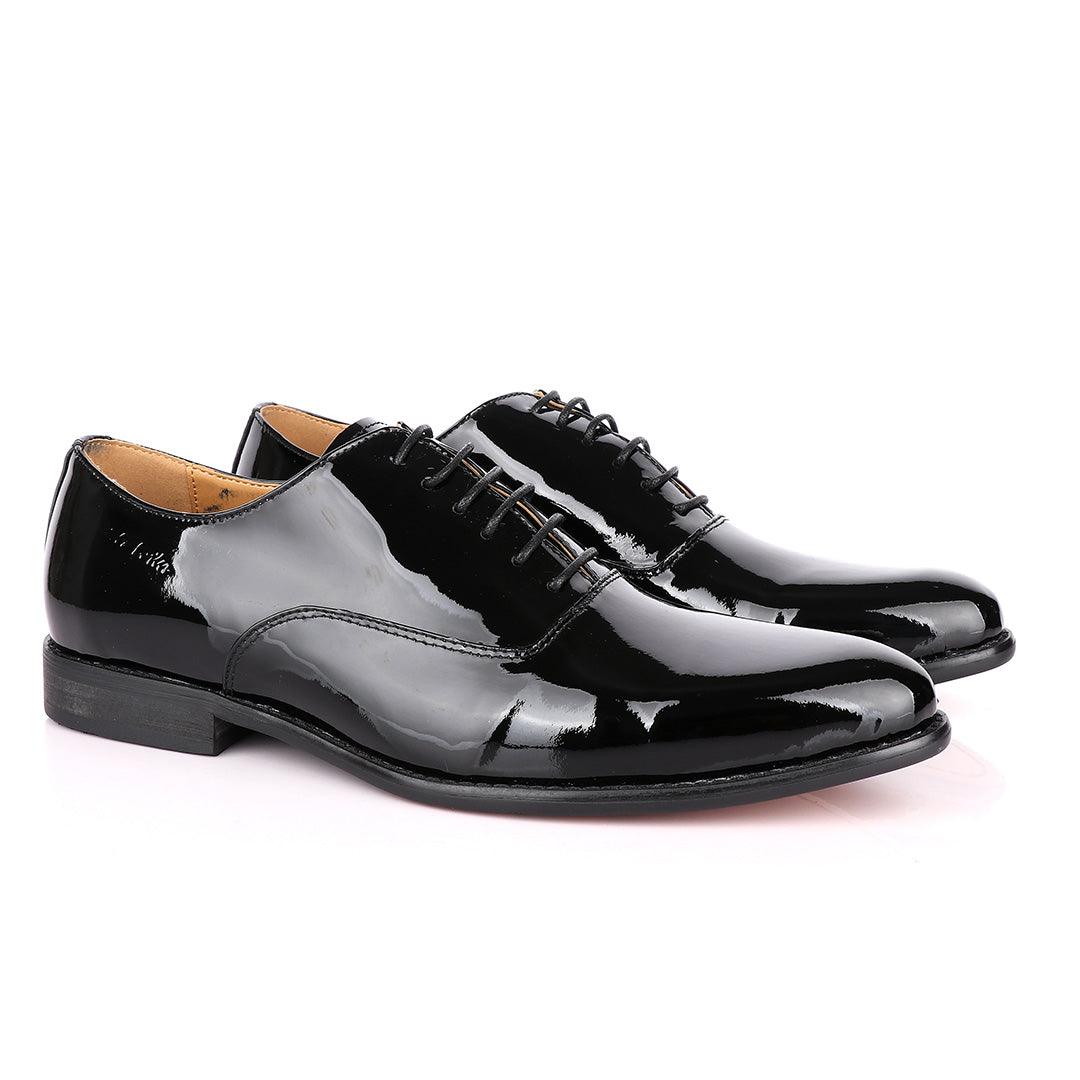 John Foster Black Patent Lace Up Wetlips Shoe - Obeezi