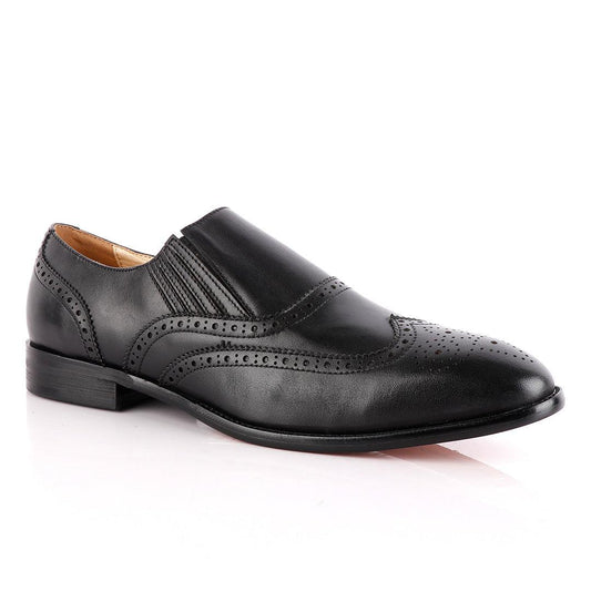 John Foster Black Shoe Brogue Slip On - Obeezi