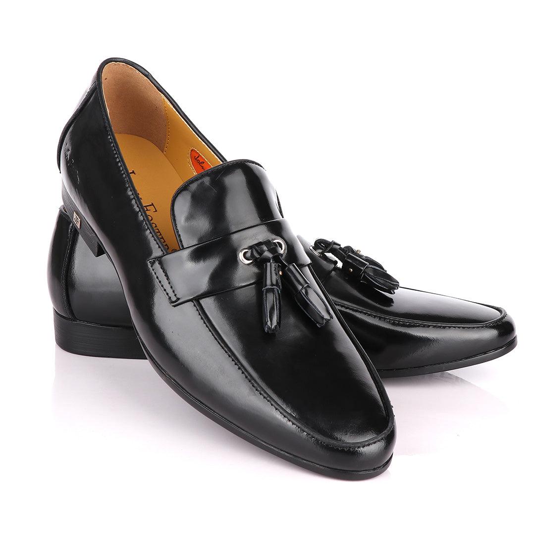 John Foster Black slip-on welted tassel loafers Shoe - Obeezi