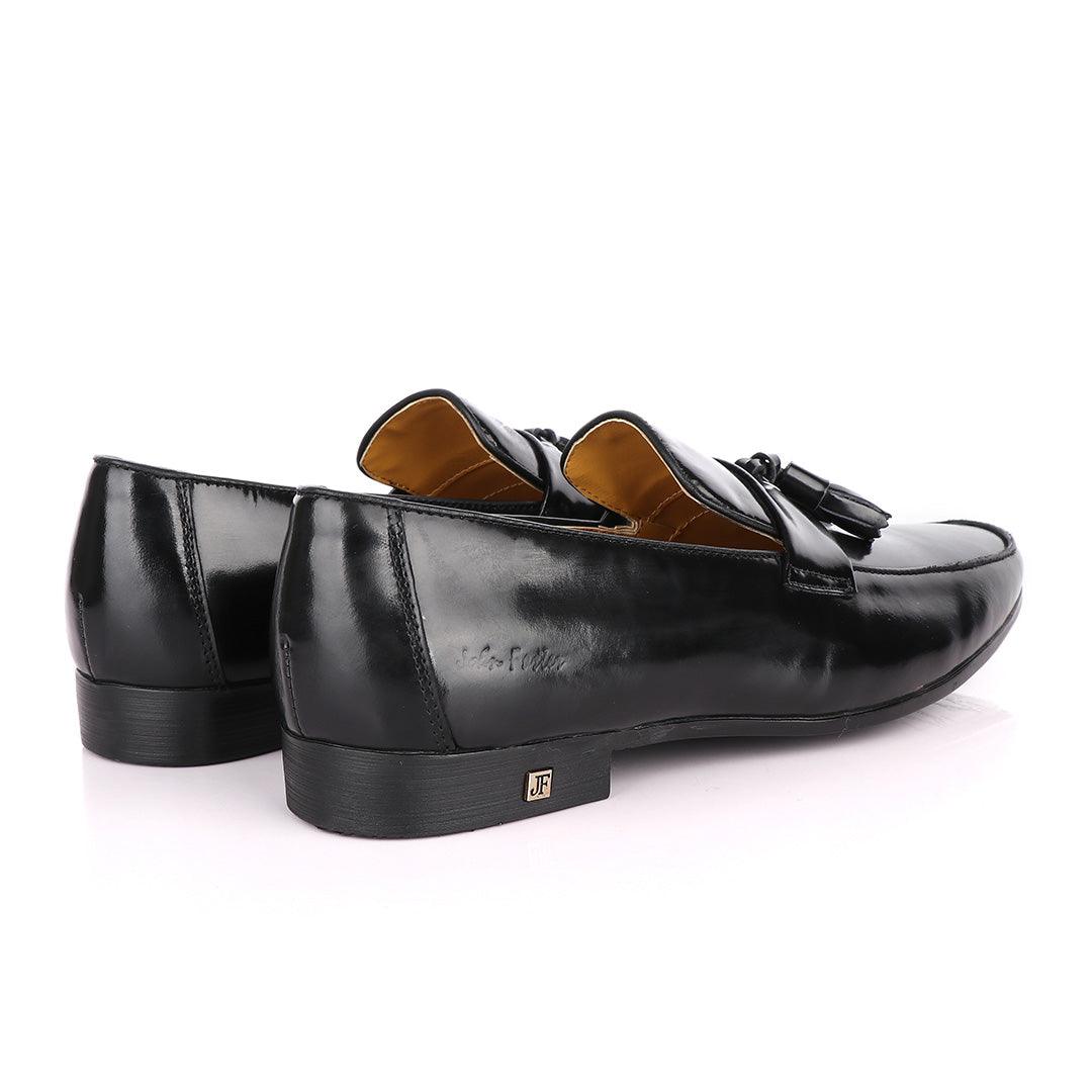 John Foster Black slip-on welted tassel loafers Shoe - Obeezi