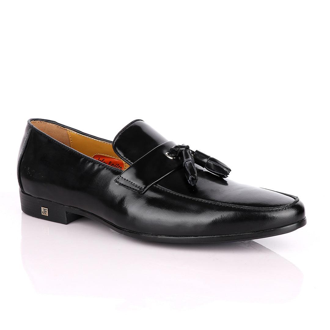 John Foster Black slip-on welted tassel loafers Shoe - Obeezi