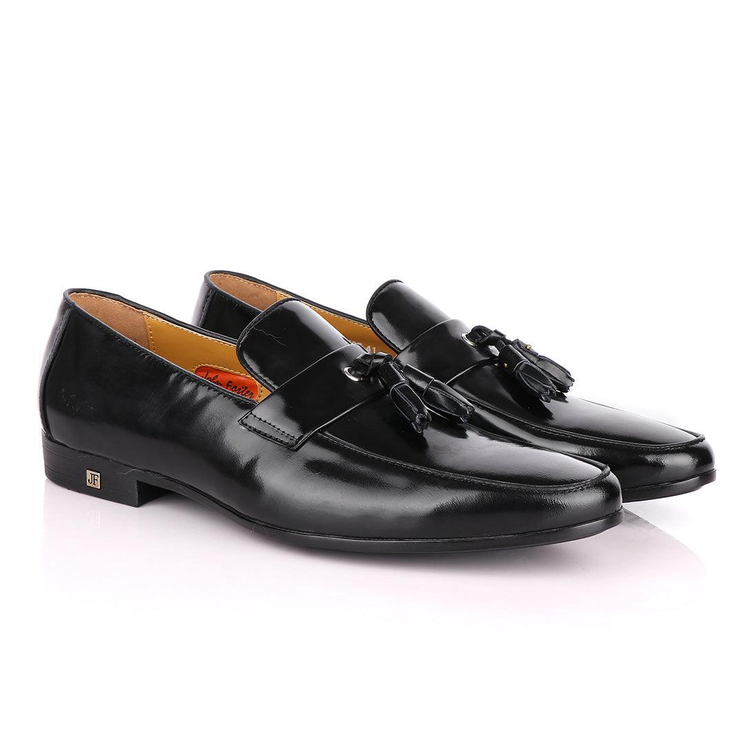John Foster Black slip-on welted tassel loafers Shoe - Obeezi