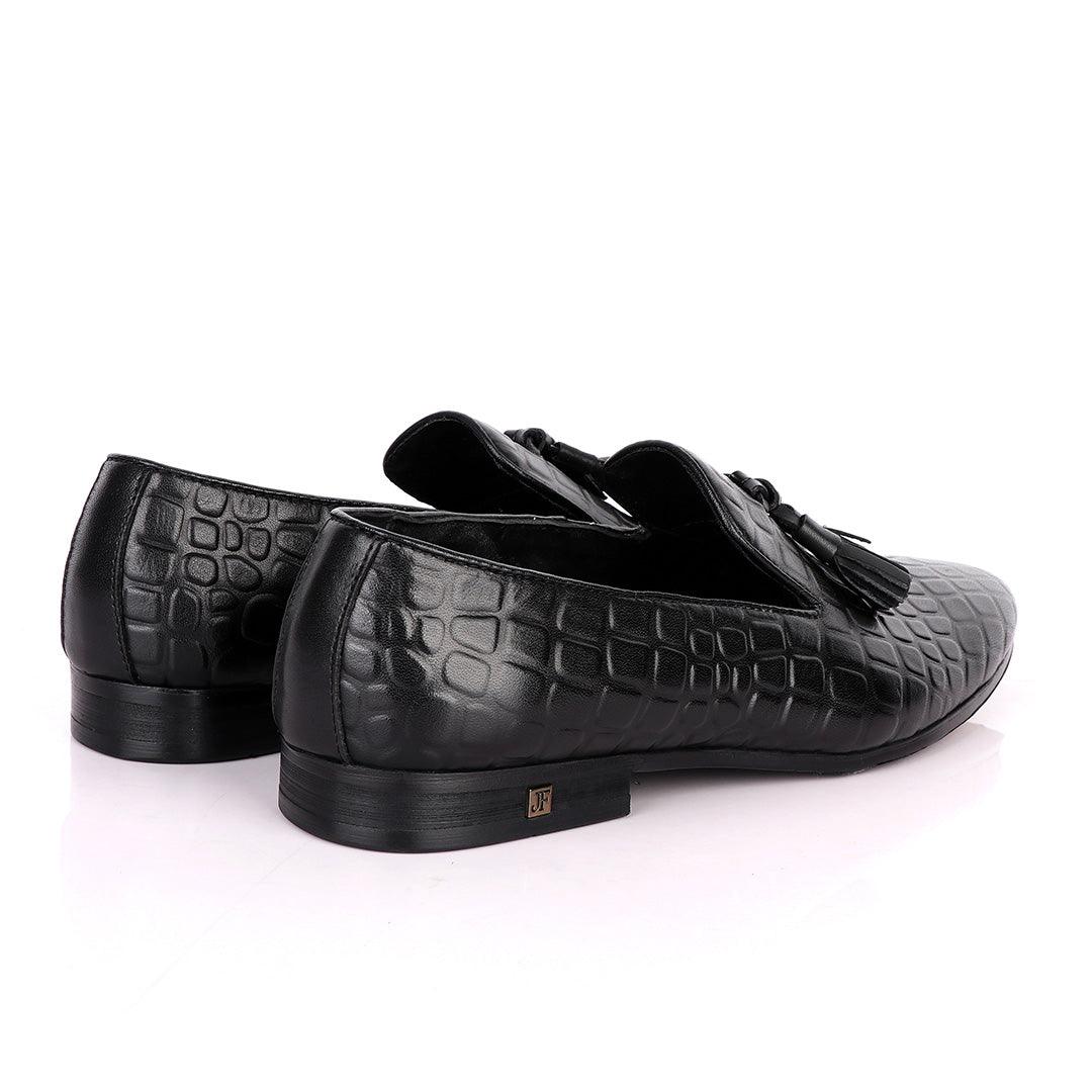John Foster Block Design Leather With Tassel shoe- Black - Obeezi