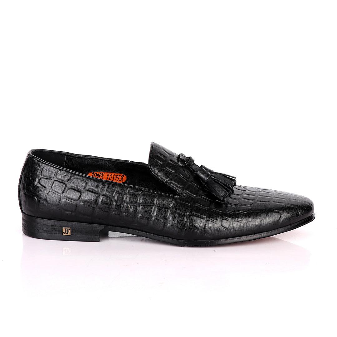 John Foster Block Design Leather With Tassel shoe- Black - Obeezi