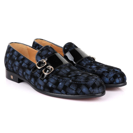 John Foster Block Double Monk Strap Blue Shoe - Obeezi