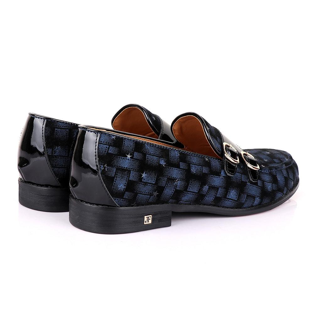John Foster Block Double Monk Strap Blue Shoe - Obeezi