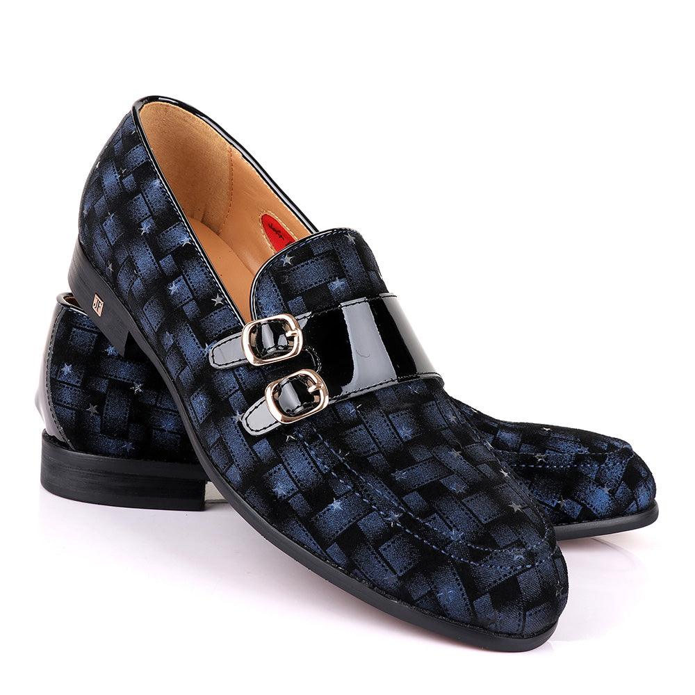John Foster Block Double Monk Strap Blue Shoe - Obeezi