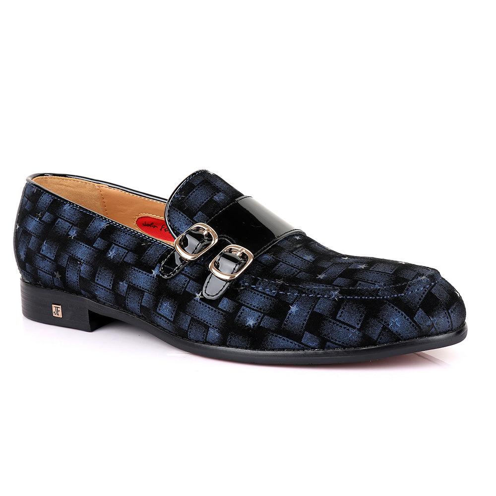 John Foster Block Double Monk Strap Blue Shoe - Obeezi