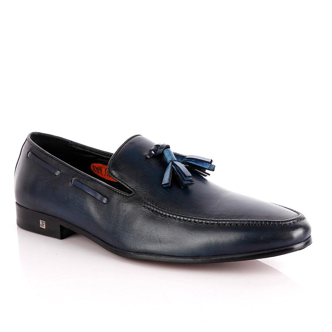 John Foster Blue Leather Slip on Tassel Shoe - Obeezi