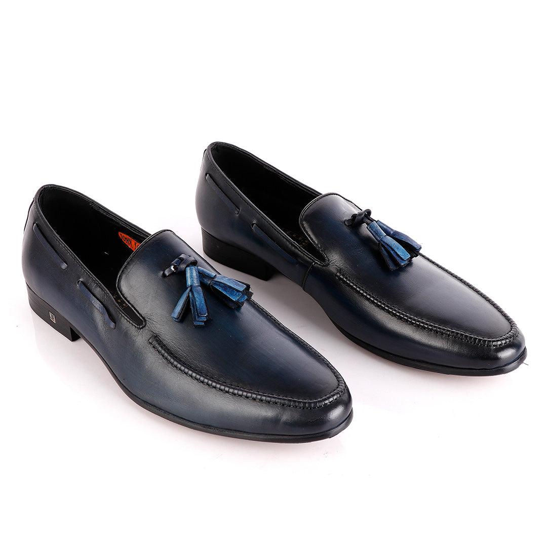 John Foster Blue Leather Slip on Tassel Shoe - Obeezi
