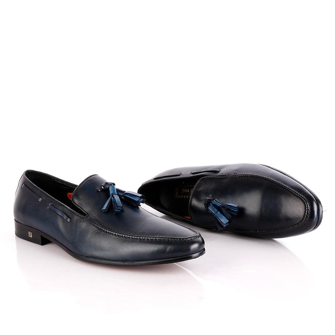 John Foster Blue Leather Slip on Tassel Shoe - Obeezi