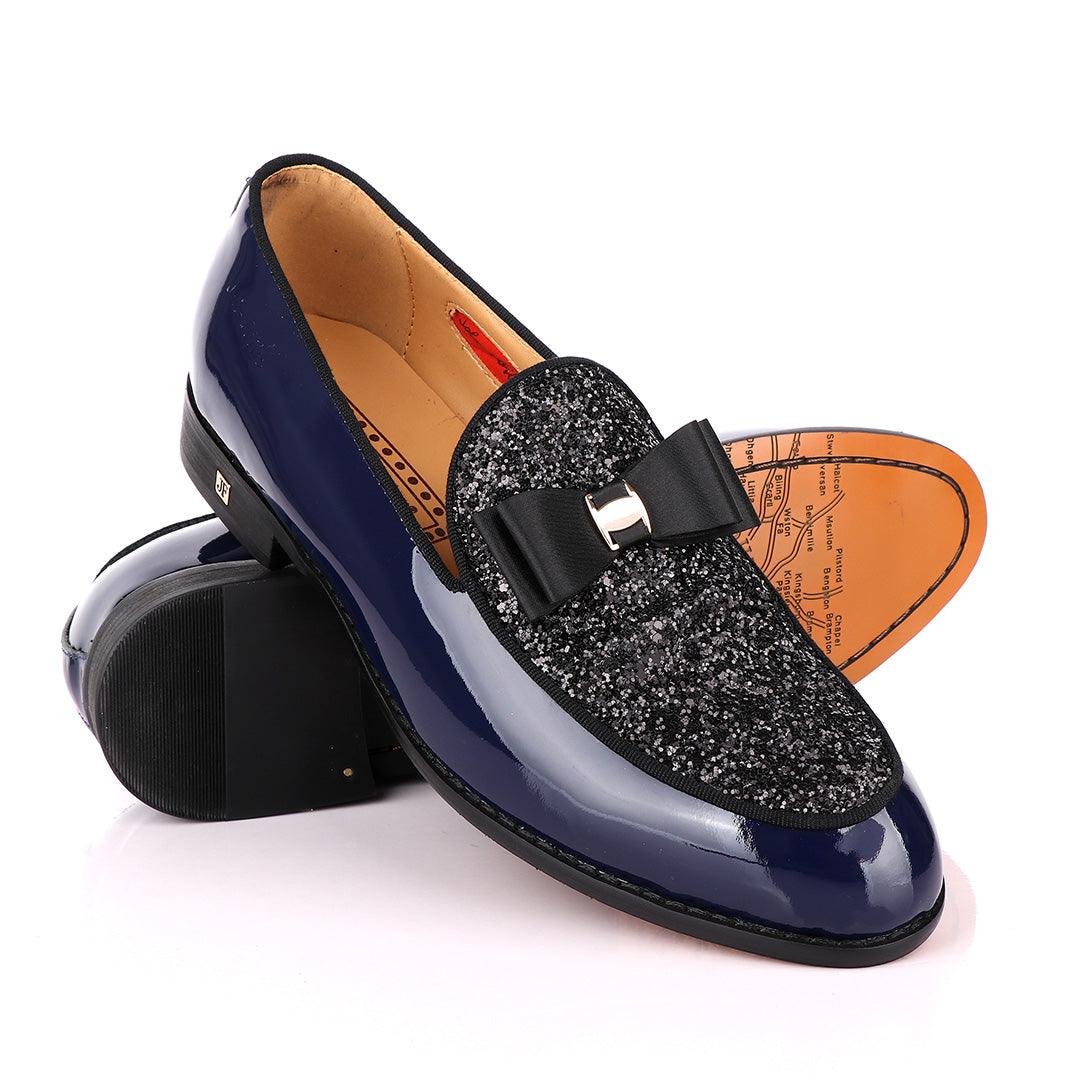 John Foster Blue Patent Bow Fringe with Glittering Stone Shoe - Obeezi