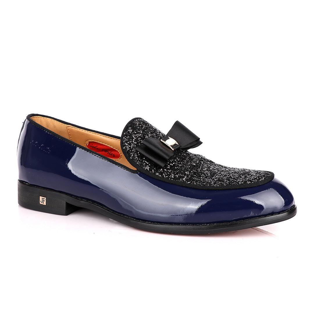 John Foster Blue Patent Bow Fringe with Glittering Stone Shoe - Obeezi