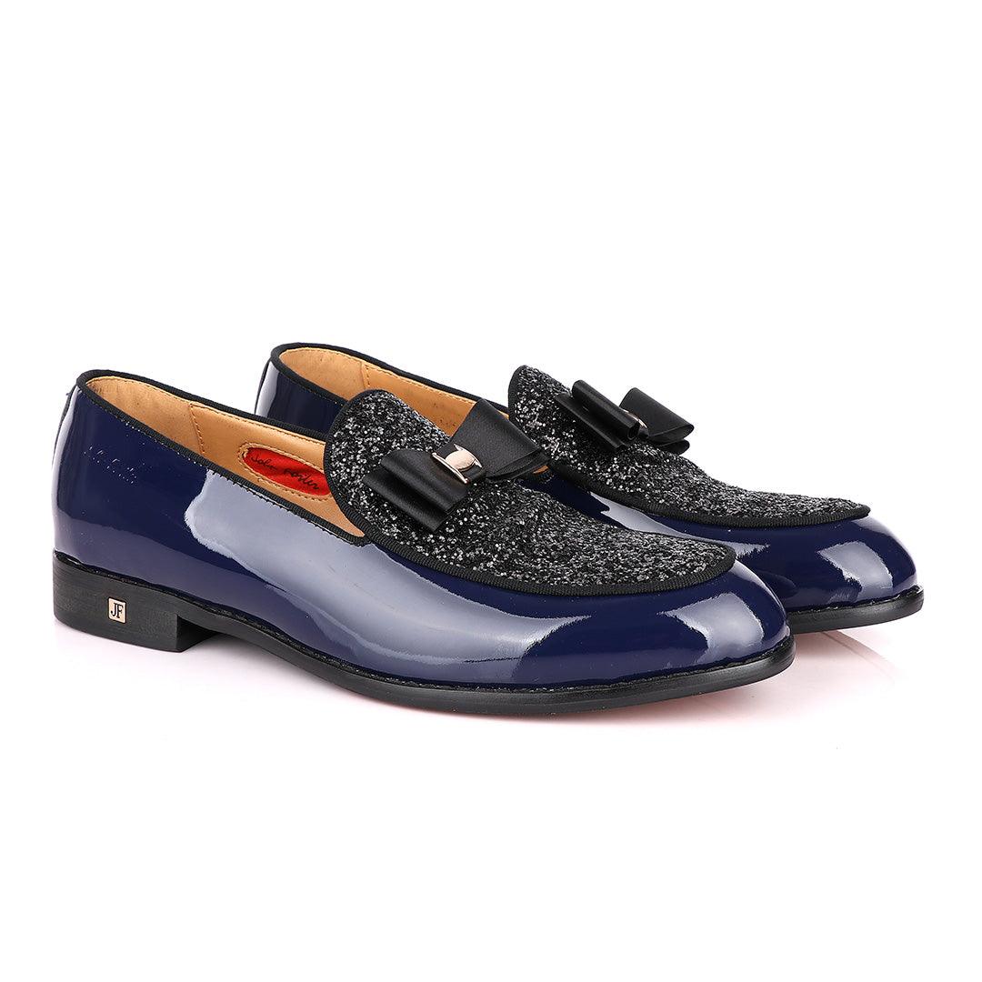 John Foster Blue Patent Bow Fringe with Glittering Stone Shoe - Obeezi