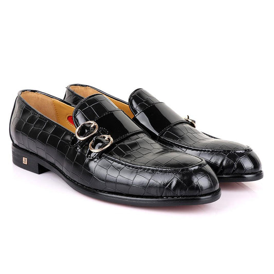 John Foster Bold Full Crocodile Black Leather Double Strap - Obeezi