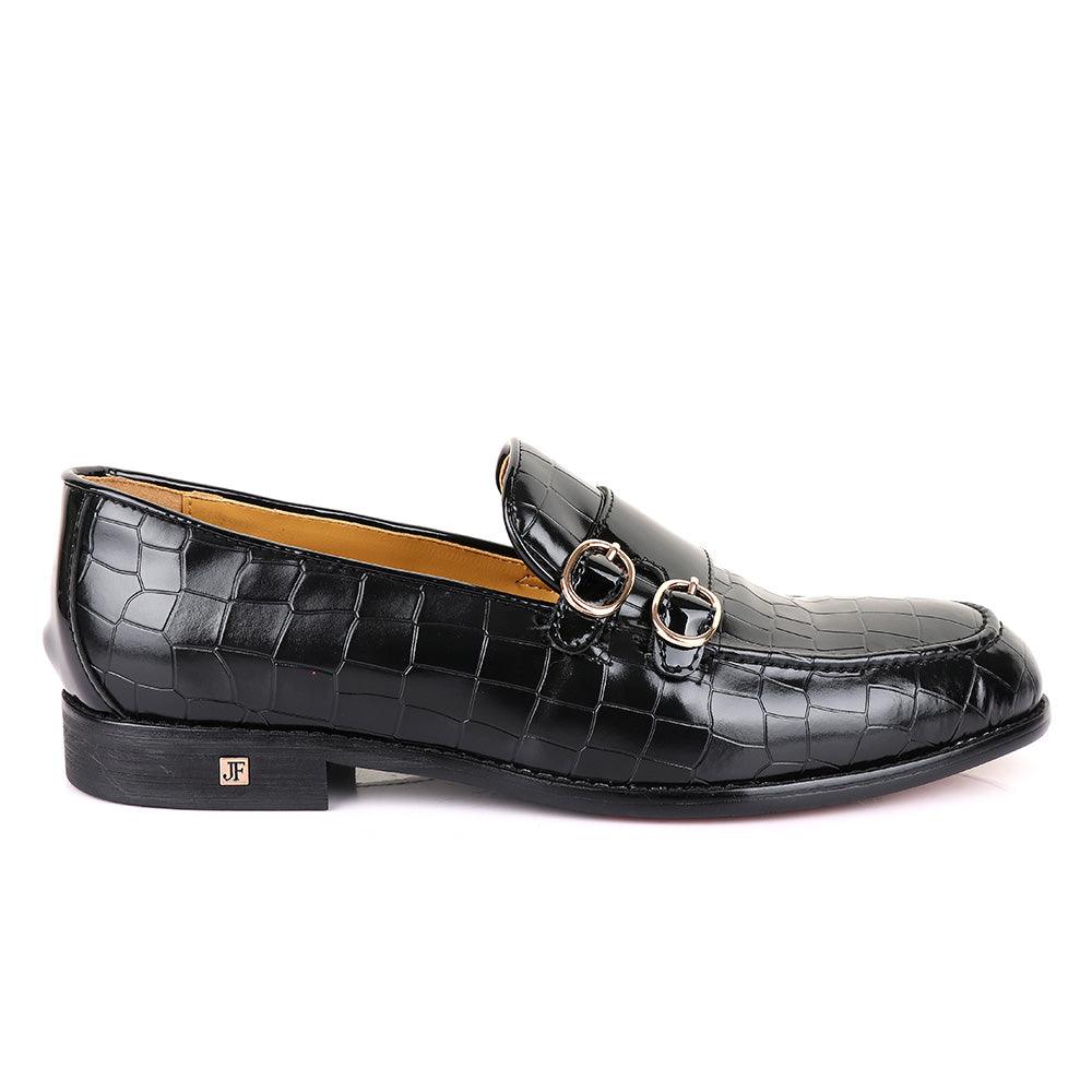 John Foster Bold Full Crocodile Black Leather Double Strap - Obeezi