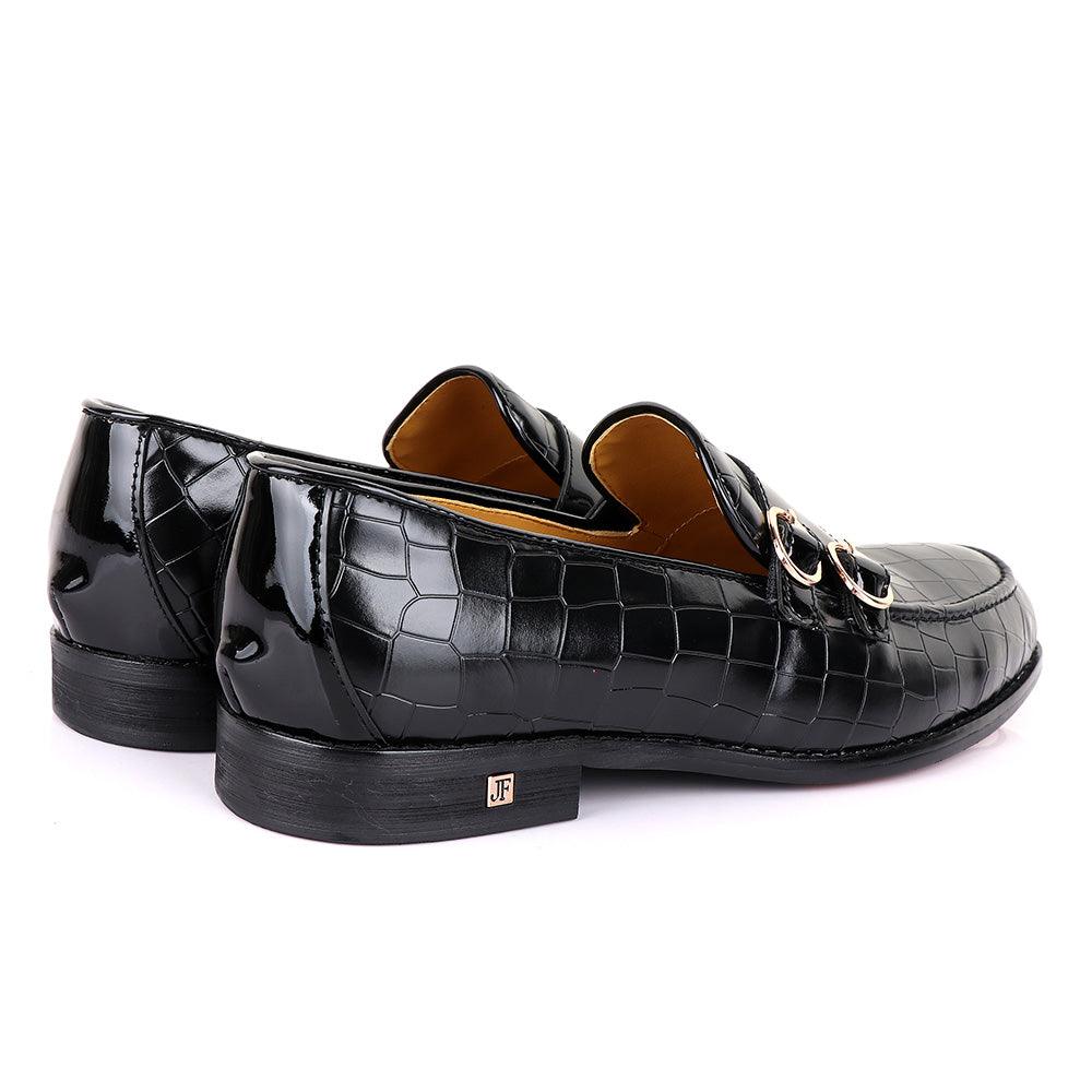 John Foster Bold Full Crocodile Black Leather Double Strap - Obeezi