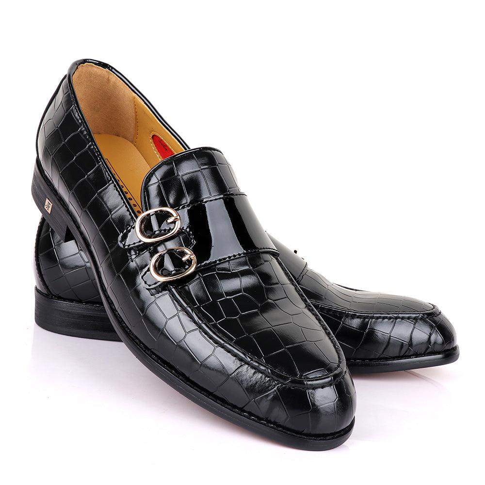 John Foster Bold Full Crocodile Black Leather Double Strap - Obeezi