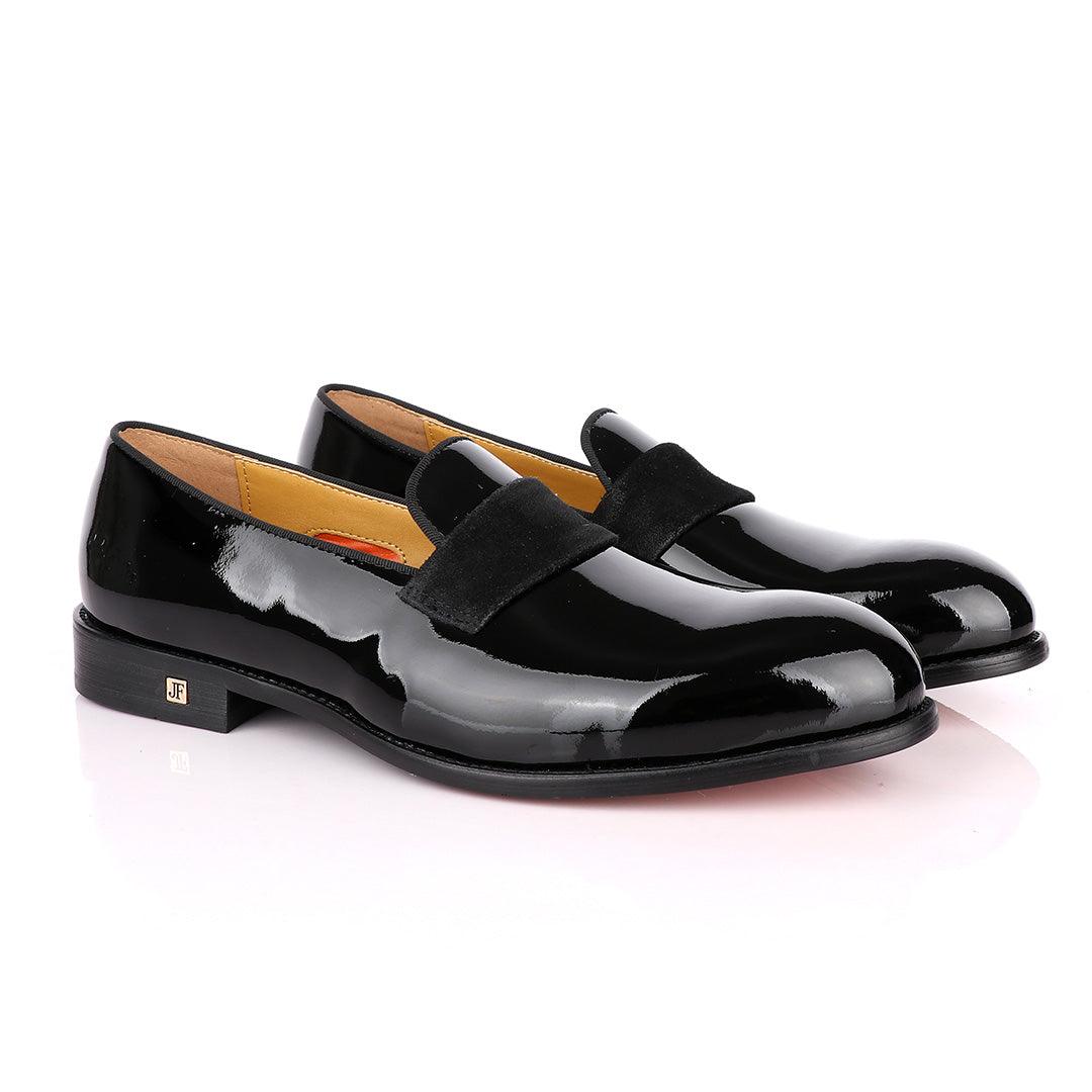 John Foster Bow Suede Patent Wetlips Black Loafers Shoe - Obeezi