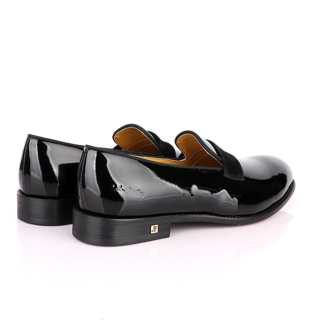 John Foster Bow Suede Patent Wetlips Black Loafers Shoe - Obeezi