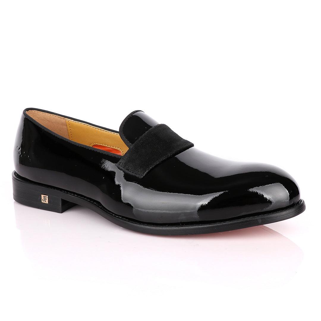 John Foster Bow Suede Patent Wetlips Black Loafers Shoe - Obeezi