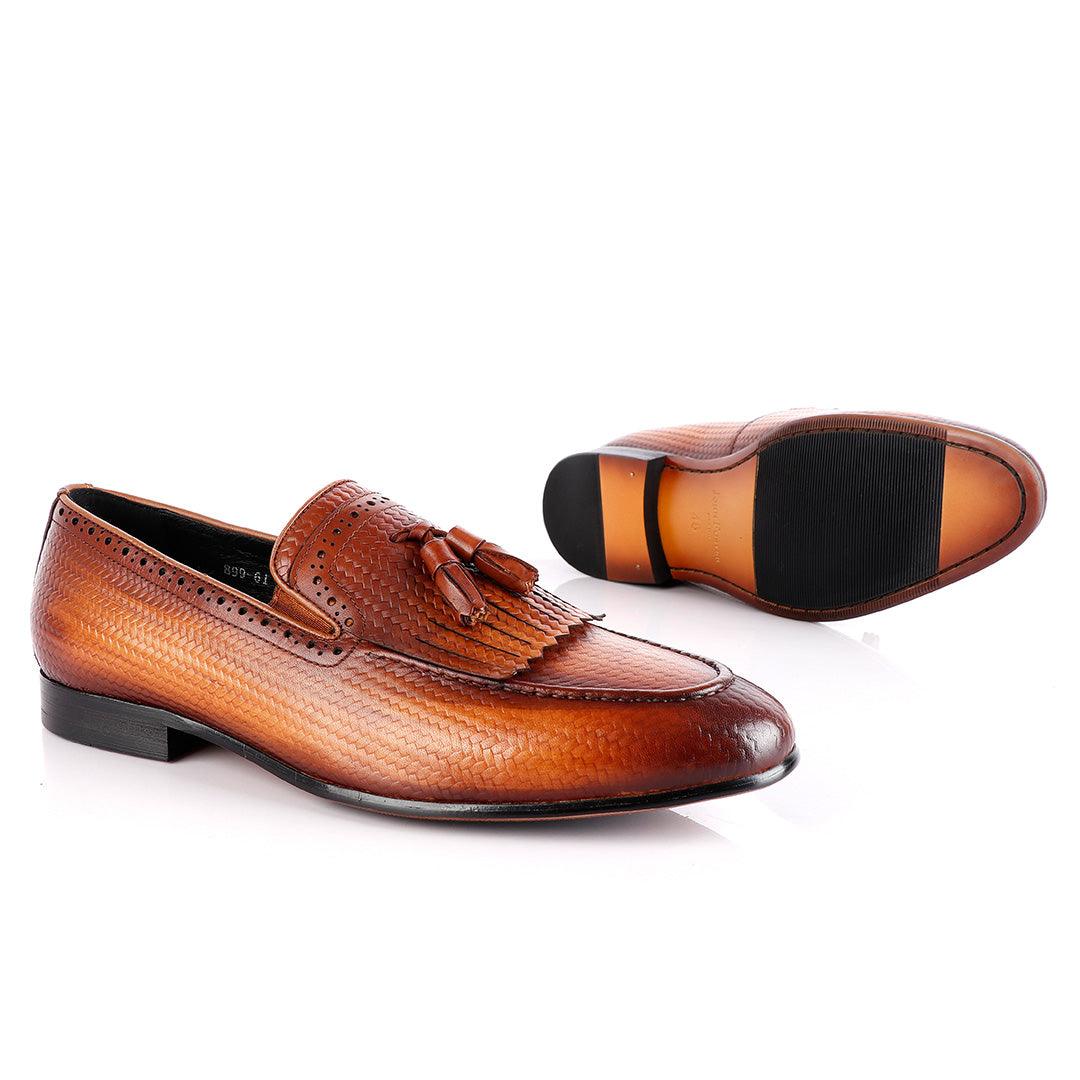 John Foster Brown All Croc Leather Tassel Shoe - Obeezi