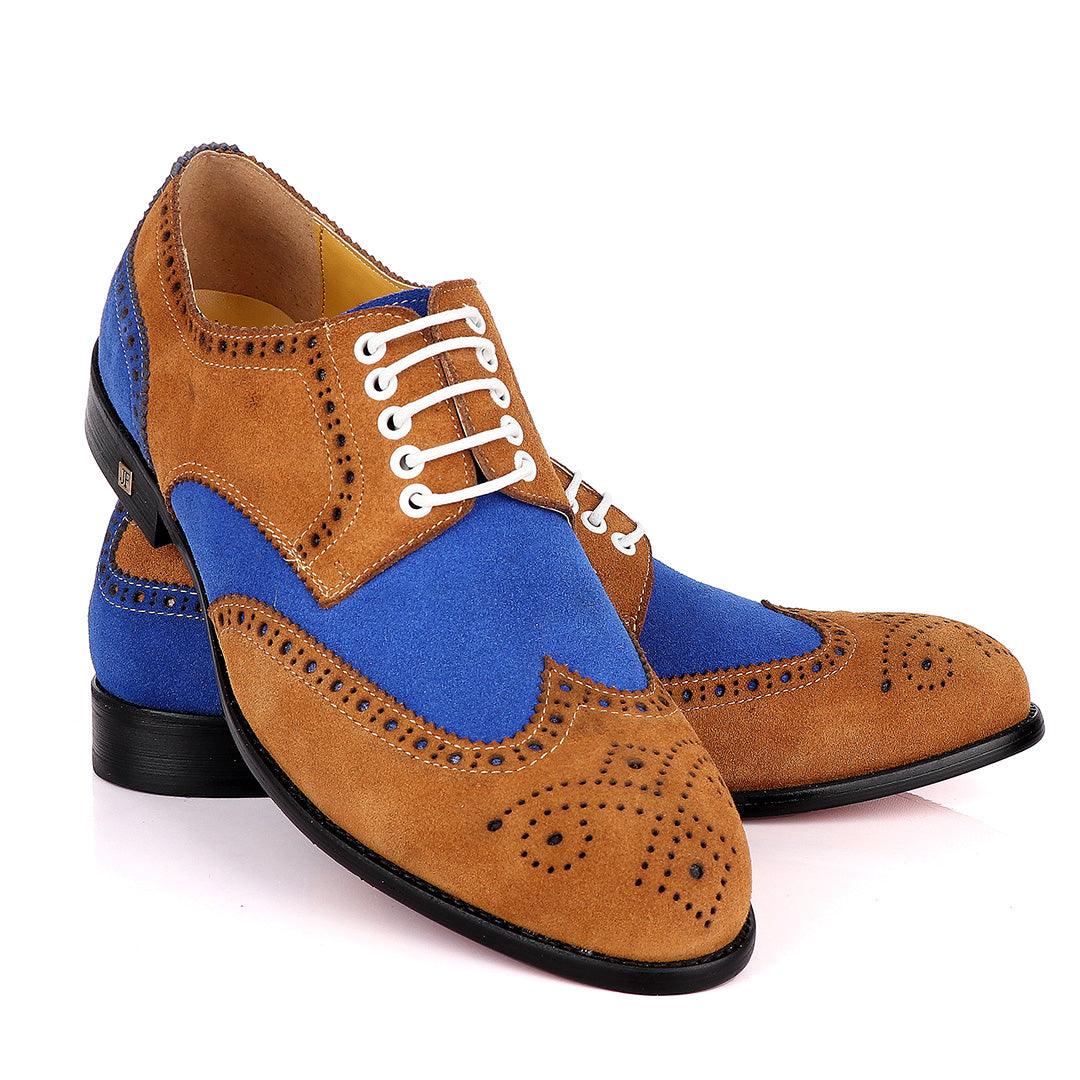 John Foster Brown Blue Suede Brogues Shoe - Obeezi