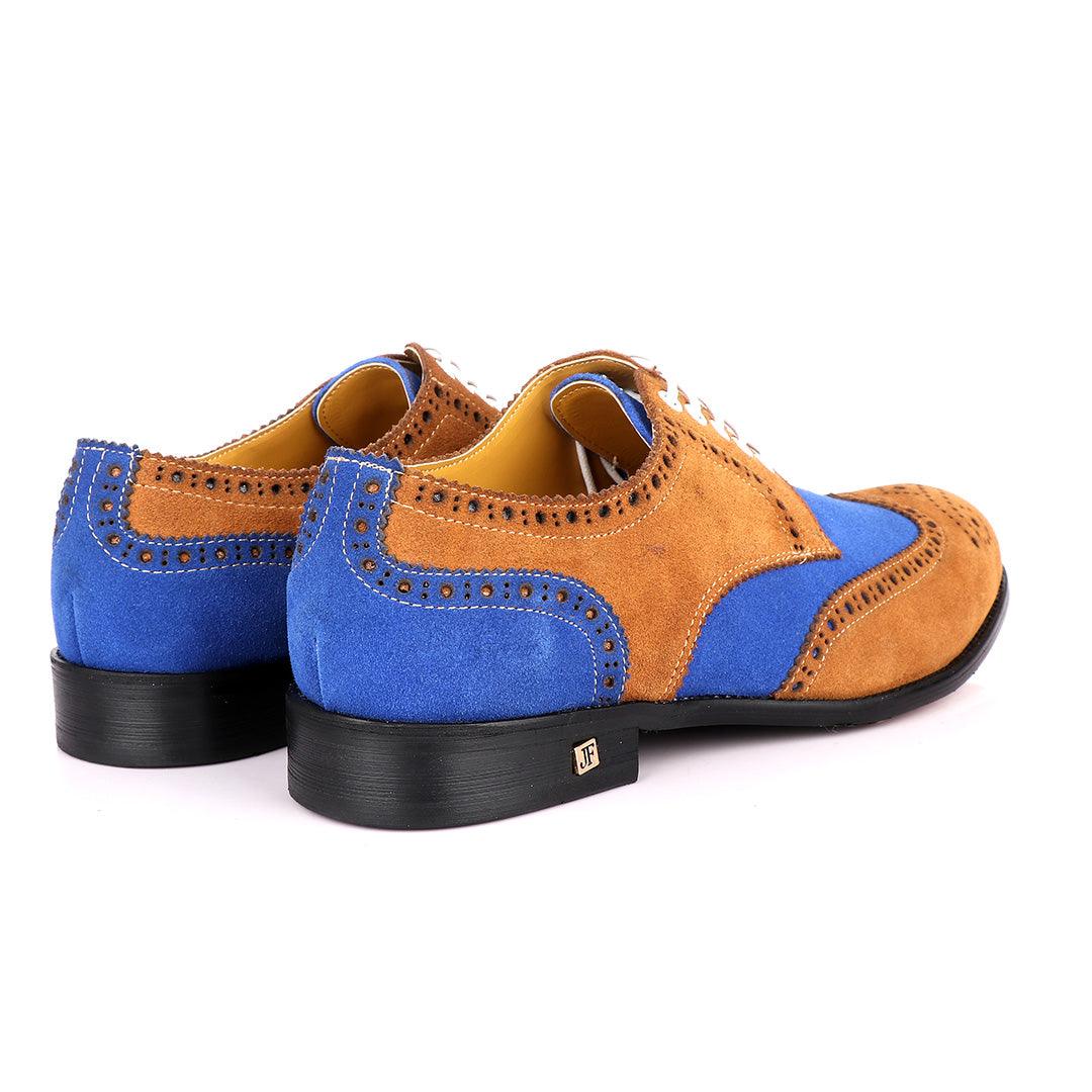 John Foster Brown Blue Suede Brogues Shoe - Obeezi