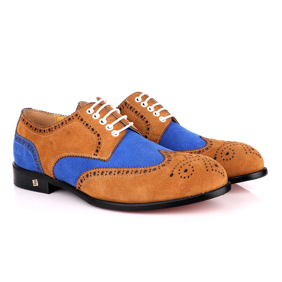 John Foster Brown Blue Suede Brogues Shoe - Obeezi