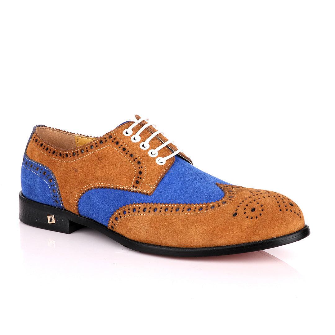 John Foster Brown Blue Suede Brogues Shoe - Obeezi