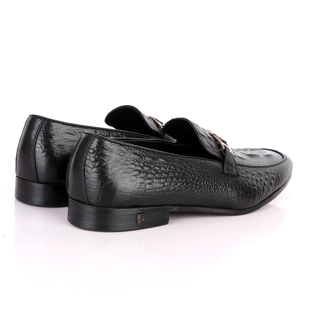 John Foster Chain Head Croc Black Leather Formal Shoe - Obeezi