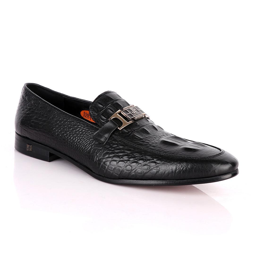 John Foster Chain Head Croc Black Leather Formal Shoe - Obeezi