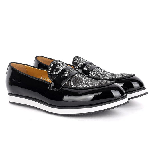 John Foster Classic Black Glossy And Maceron Leather Shoe - Obeezi.com