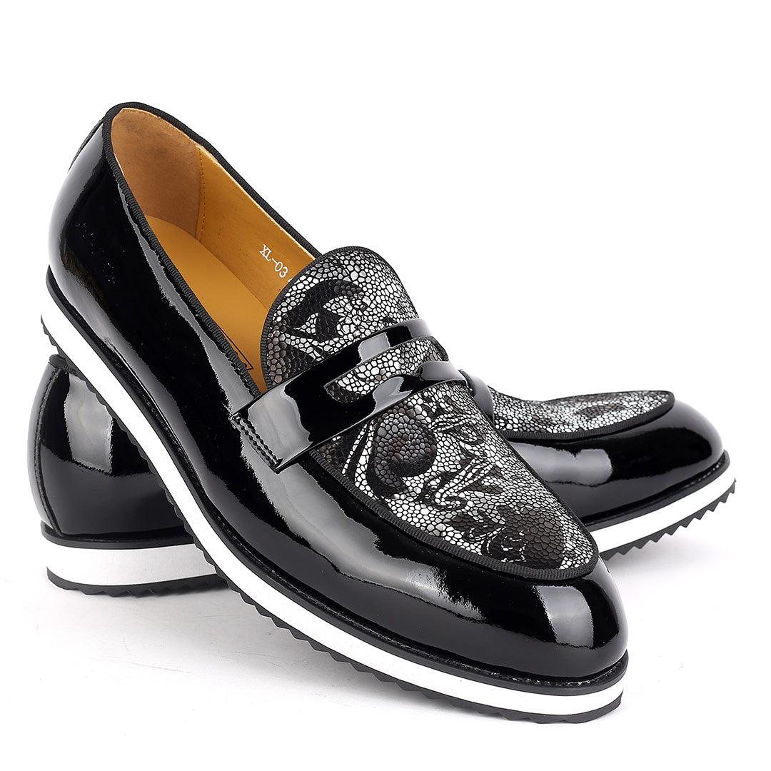 John Foster Classic Black Glossy And Maceron Leather Shoe - Obeezi.com