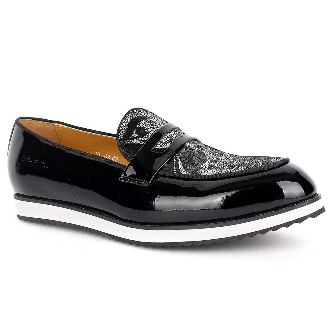 John Foster Classic Black Glossy And Maceron Leather Shoe - Obeezi.com