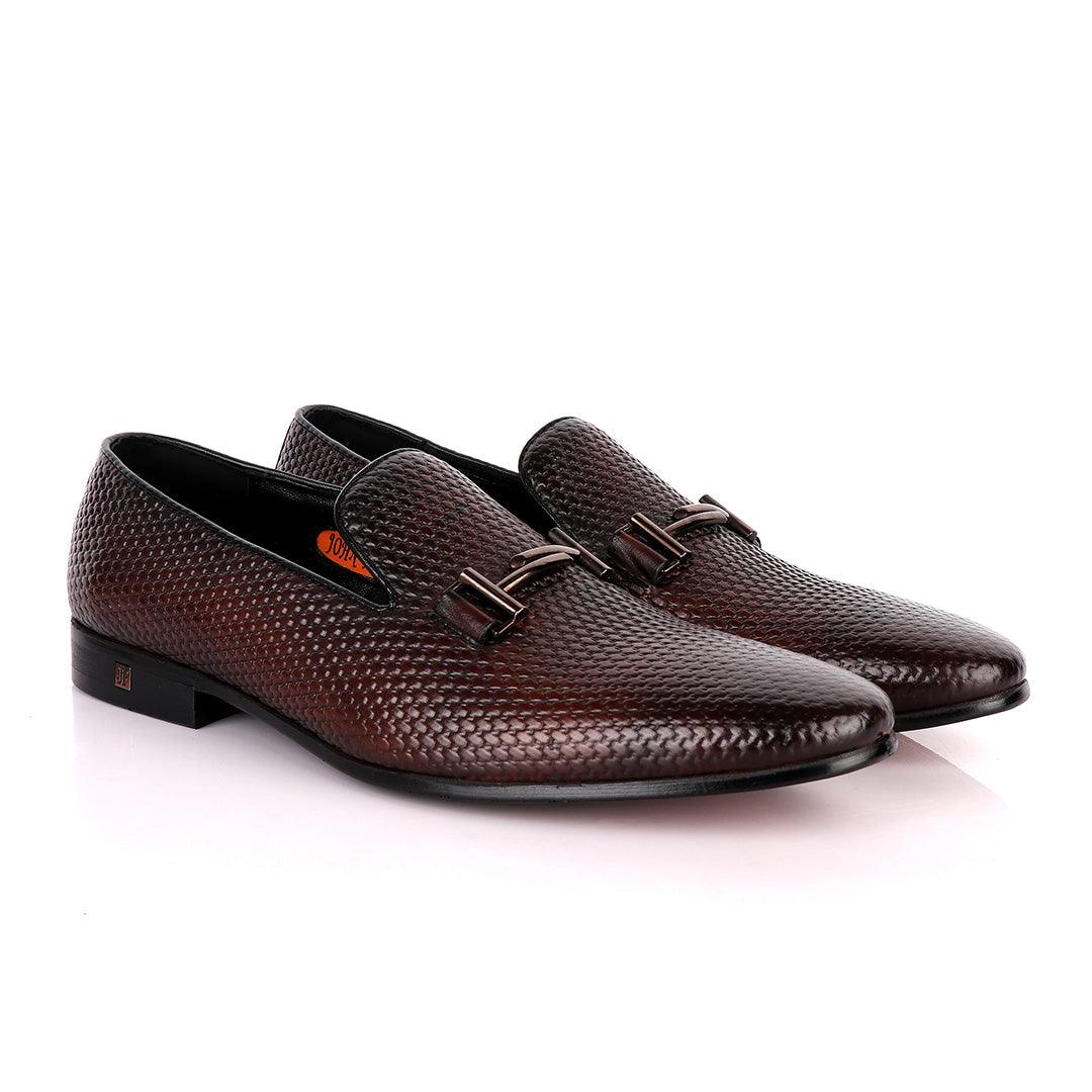 John Foster Classic Coffee Basket Mode Leather Formal Shoe - Obeezi