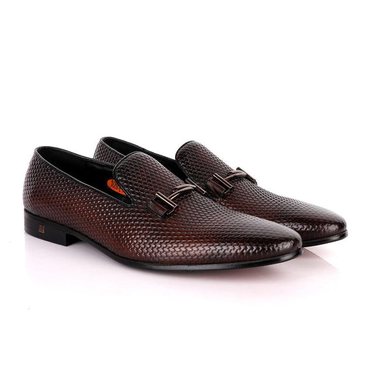 John Foster Classic Coffee Basket Mode Leather Formal Shoe - Obeezi