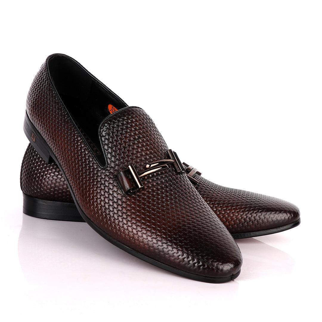 John Foster Classic Coffee Basket Mode Leather Formal Shoe - Obeezi
