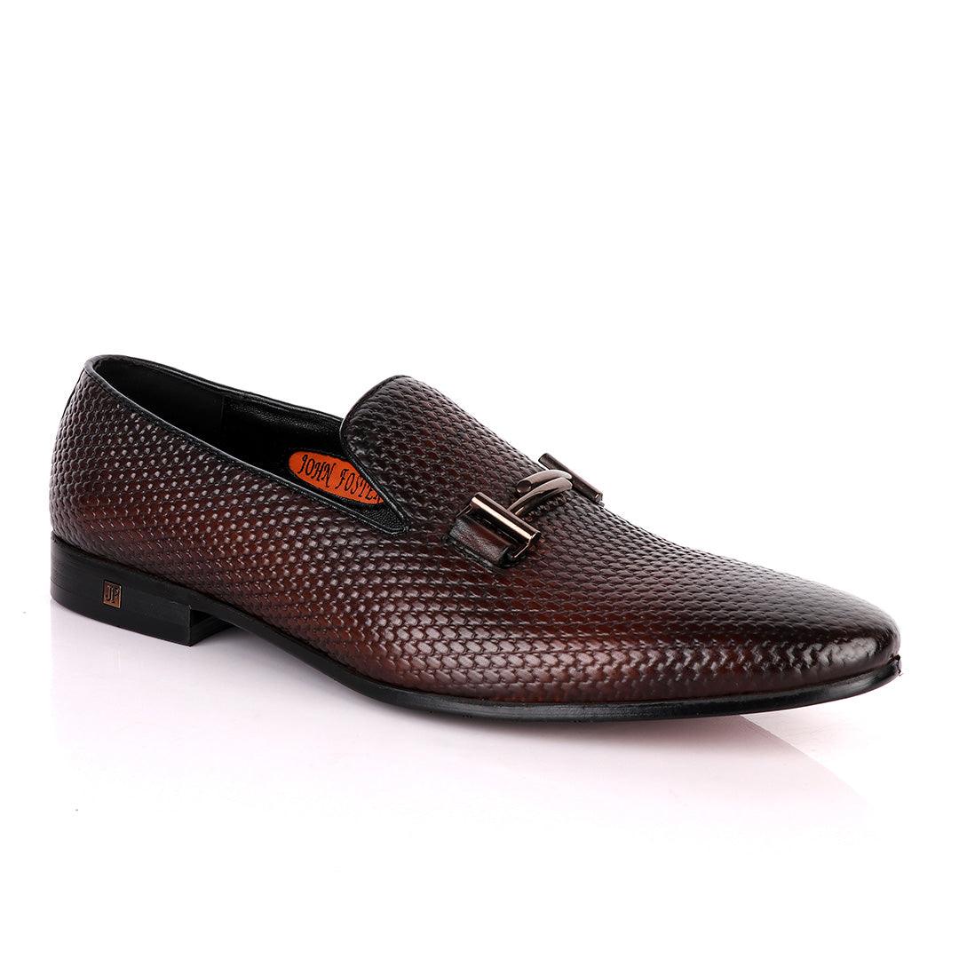 John Foster Classic Coffee Basket Mode Leather Formal Shoe - Obeezi