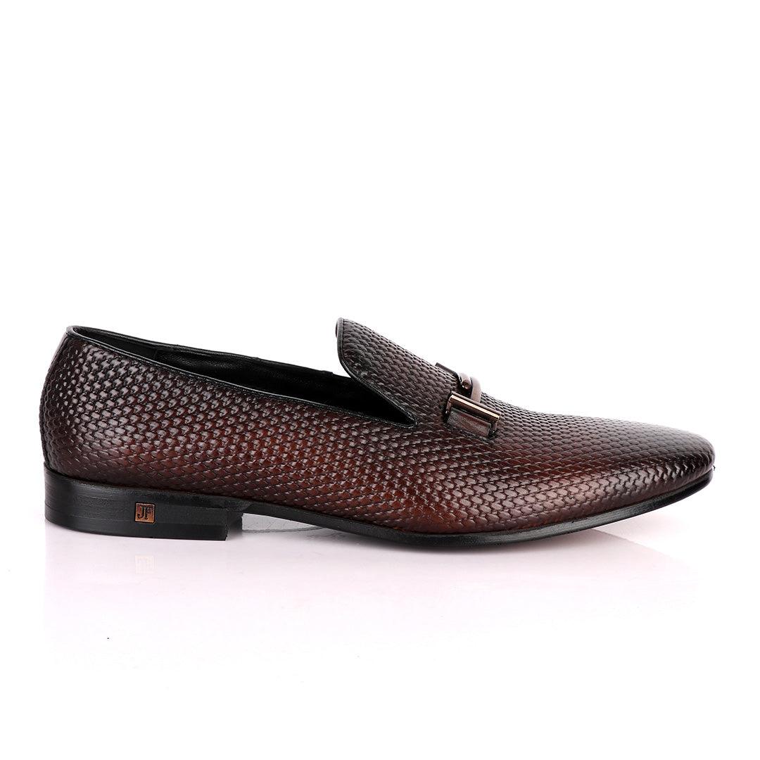 John Foster Classic Coffee Basket Mode Leather Formal Shoe - Obeezi