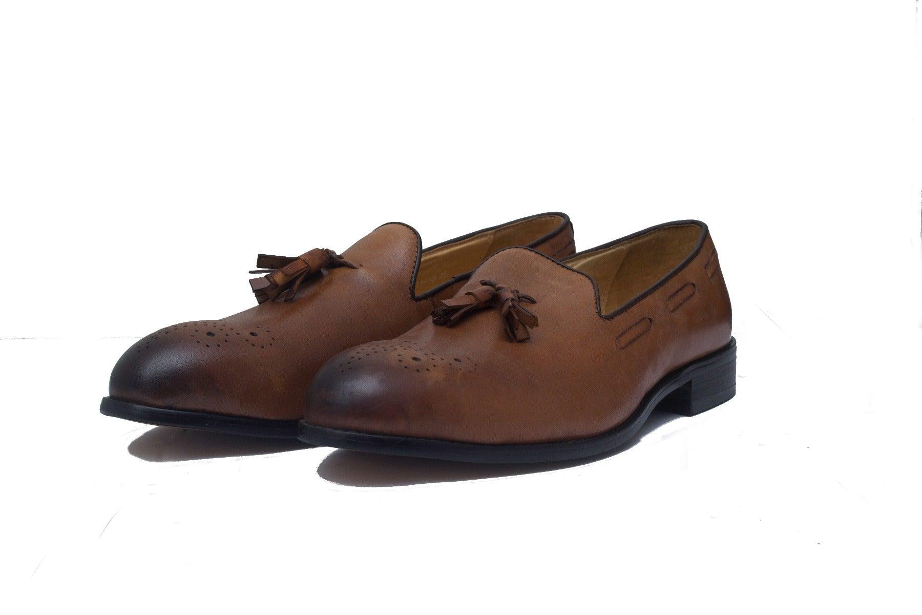 John Foster Classic Leather Tassel Brown Shoe - Obeezi