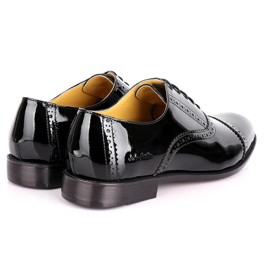 John Foster Classic Wetlooks Leather Premium Brogues- Black - Obeezi.com