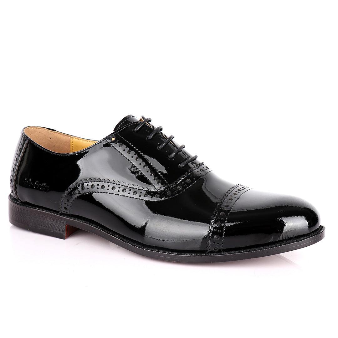 John Foster Classic Wetlooks Leather Premium Brogues- Black - Obeezi.com