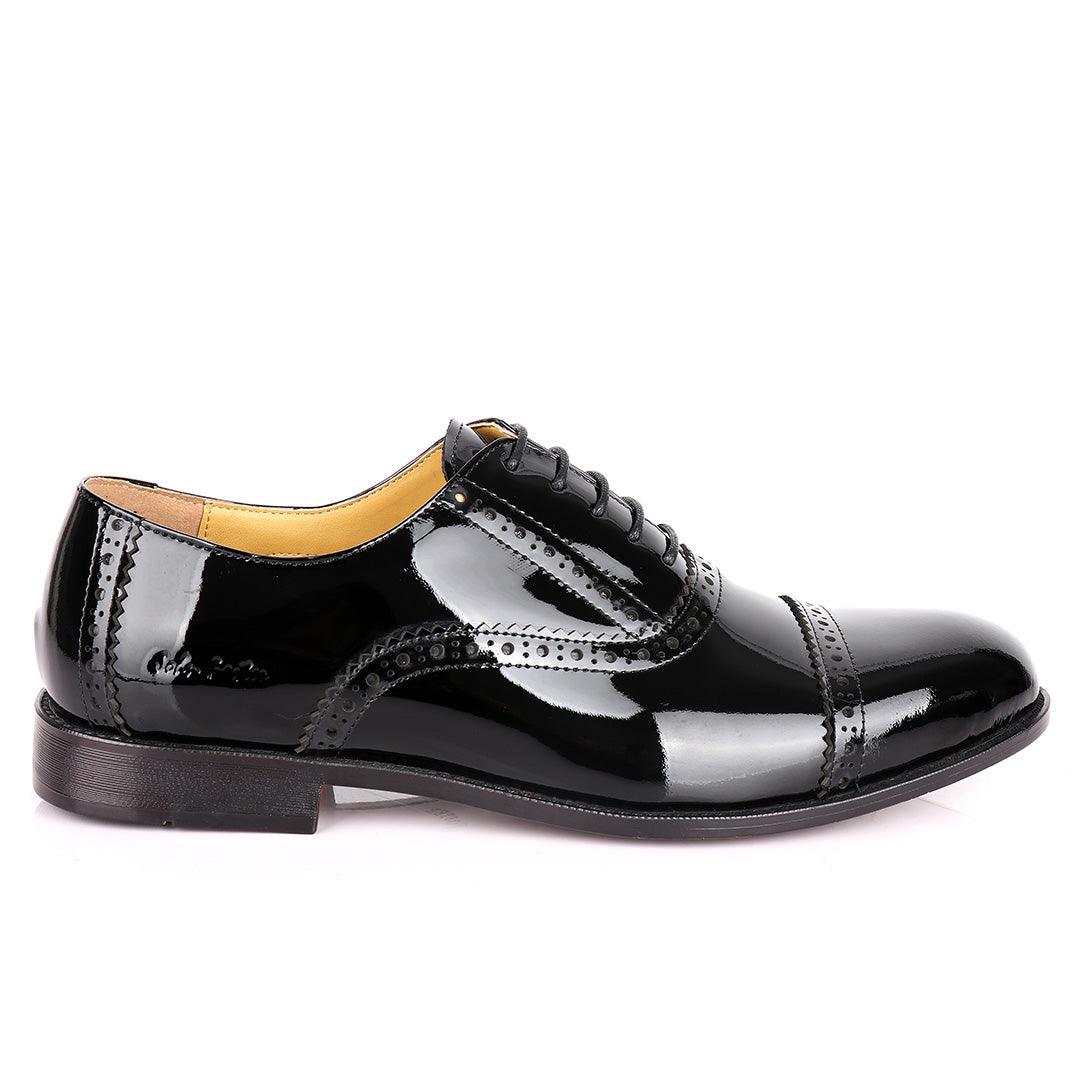 John Foster Classic Wetlooks Leather Premium Brogues- Black - Obeezi.com