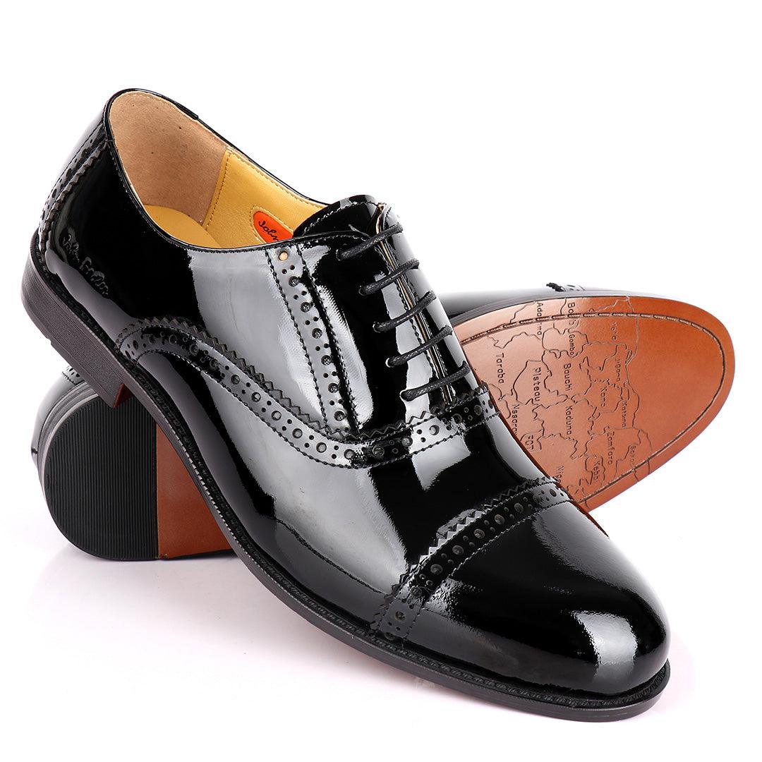 John Foster Classic Wetlooks Leather Premium Brogues- Black - Obeezi.com