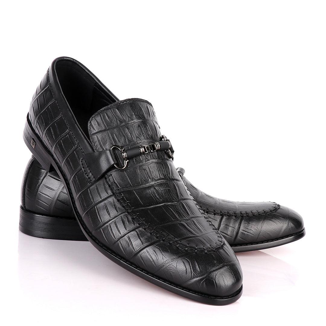 John Foster Classy Black Chain Head Leather Formal Shoe - Obeezi